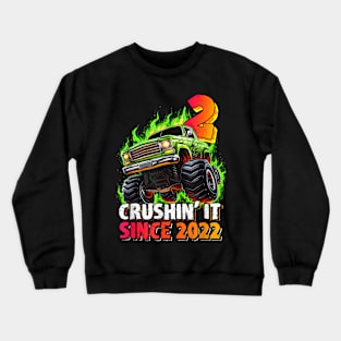 Monster Truck 2 Year Old Boys 2nd Birthday Party Born 2022 Crewneck Sweatshirt